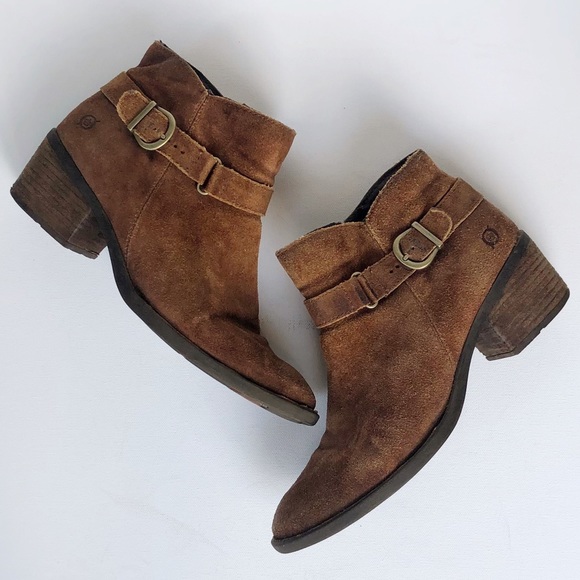 Born Adia Tabacco Distressed Rugged Suede Boots Womens 9.5 Leather Moto Ankle - Picture 2 of 12